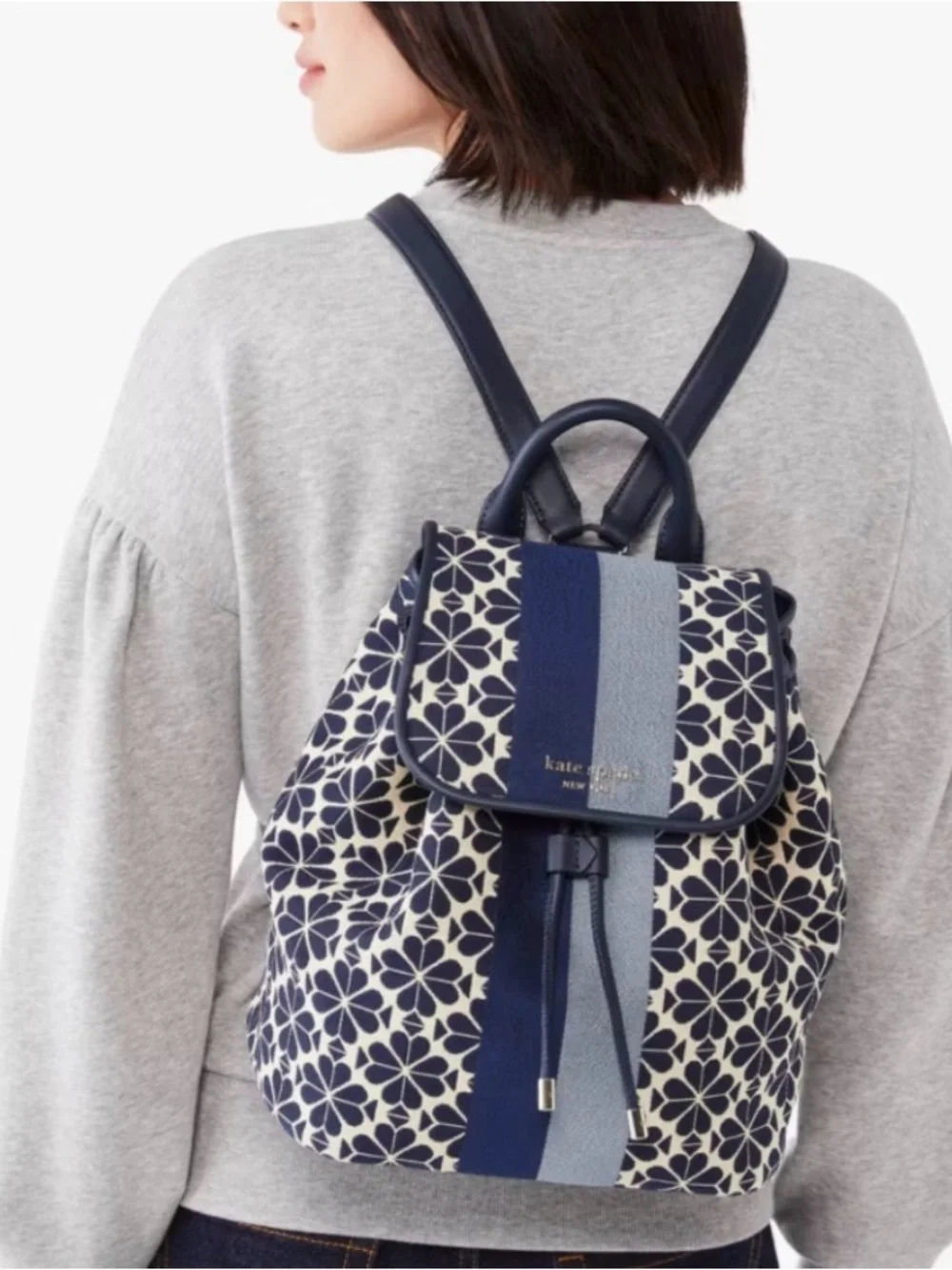 kate spade Navy Floral Stripe Drawstring Backpack